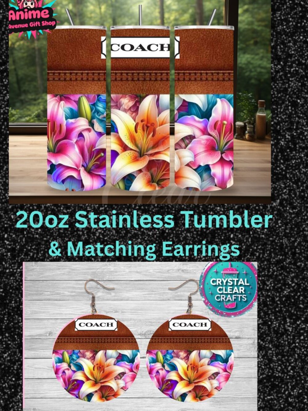 Coach 20oz Stainless Steel Tumbler & Earring Set